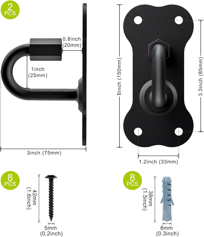 BeneLabel 2Pack Dog Leash Hooks for Wall Black Dogs Leash Holder Wall Mount Dog Hook for Leashs for Indoor & Outdoor Use - Secure and Escape-Proof Hook for Dogs Leashs Storage