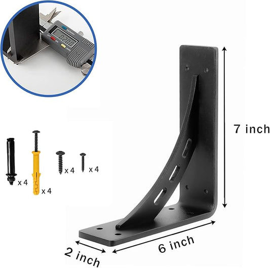 7 inch x 6 inch Heavy Duty Shelf Brackets , Max Load 1100 Lbs ,Premium Alloy Metal Mantel Brackets (Set of 2) Fireplace Mantel Brackets - Countertop Support (7" x 6" )