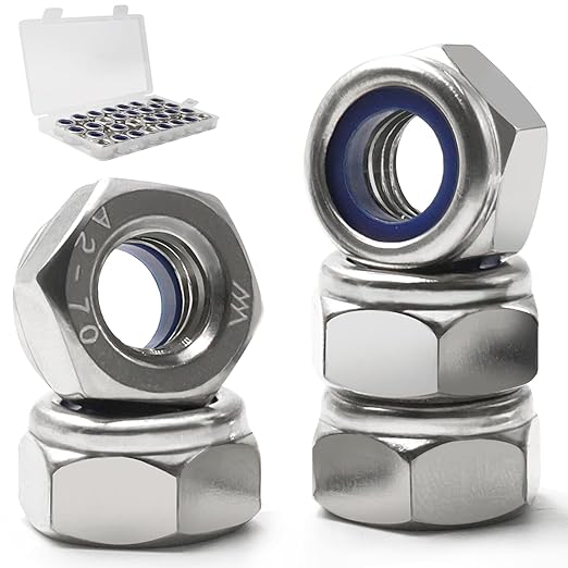 30 Pack M10-1.5mm Nylon Insert Locknuts,304 Stainless Steel A2-70 Lock Nuts,Standard Metric Thread Nylock Nuts for Bolts
