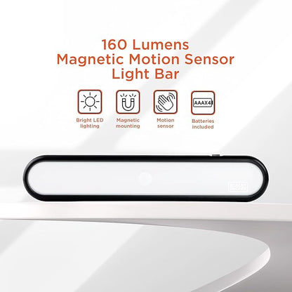 BLACK+DECKER 160LM LED Light Bar, Touchless Motion Sensor, Magnetic Mount, Powered with AAA Batteries, Slim and Portable Design to Brighten Indoor Rooms, Closets, Garages, Shelving (1-Pack)