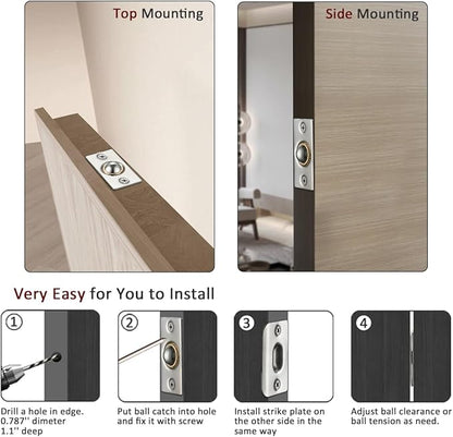JQK Closet Door Ball Catch Hardware, Stainless Steel Catch Adjustable with Strike Plate, Polished Chrome 2 Pack, HBC100-CH-P2