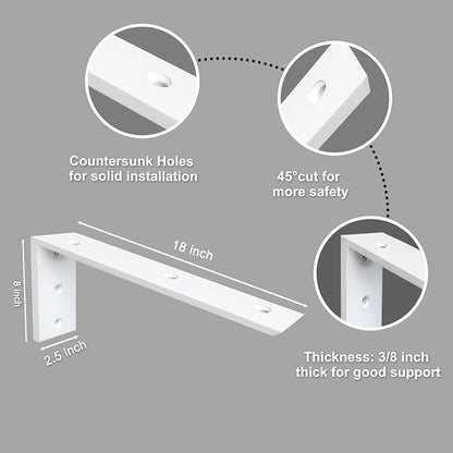Countertop Support Bracket 3 Pack 18 Inch Heavy Duty 3/8" Thick White Granite Shelf L Bracket 18"x8"x2.5" Mantel Corbels for Quartz/Wood/Concrete/Laminate