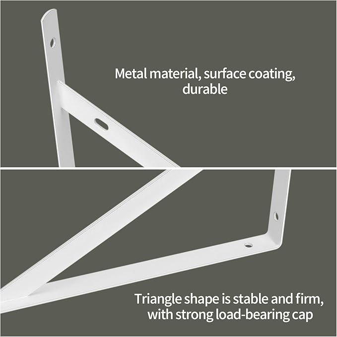 8 Pcs Heavy Duty Shelf Brackets, Floating Metal Shelf Brackets, White, 11.81 x 7.48 Inch, Wall Mount, Powder Coated Iron