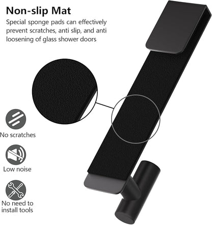 PMMASTO Shower Door Hooks, (7.5 Inch) Extended Towel Hooks for Bathroom Frameless Glass Shower Door, Stainless Steel Heavy Duty Hooks for Hanger Robe,Towel (Black ''T'' Shape 2 Pack)