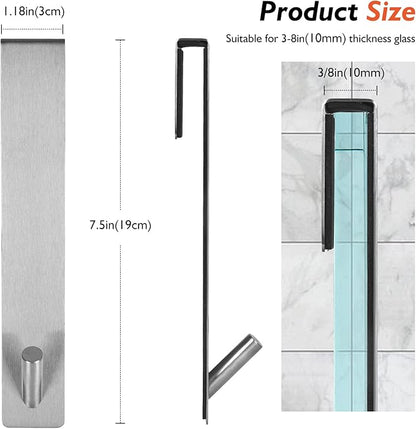 Shower Door Hooks(7.5 Inch),Extended Over Door Hooks for Bathroom Frameless Glass Shower Door,Stainless Steel Towel Hooks,Heavy Duty Rack Hooks for Robe,Towel-2 Pack-Silver