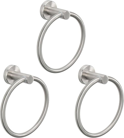 NearMoon Bath Towel Ring, Bathroom Hardware Accessories-Thicken Stainless Steel Hand Towel Holder for Bathroom, Modern Round Towel Hanger Wall Mounted (Brushed Nickel, 3 Pack)