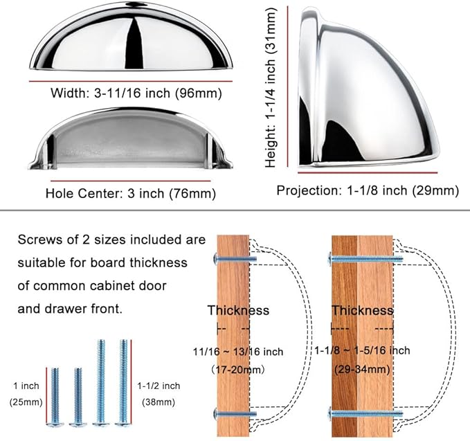 KOOFIZO 10 Pack 3 Inch Bin Cup Drawer Pulls Polished Chrome Cabinet Handles Chrome Cabinet Pulls for Kitchen Cabinets Drawer Dresser Cupboard Bedroom Bathroom