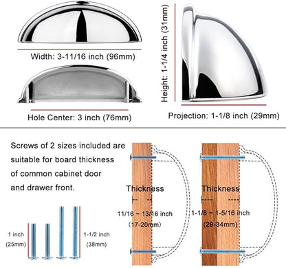 KOOFIZO 10 Pack 3 Inch Bin Cup Drawer Pulls Polished Chrome Cabinet Handles Chrome Cabinet Pulls for Kitchen Cabinets Drawer Dresser Cupboard Bedroom Bathroom