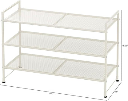Simple Houseware 3-Tier Stackable Mesh Shoe Rack, White
