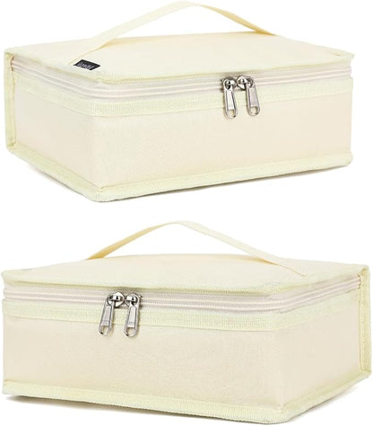 FlowFly Small Insulated Lunch box Portable Soft Bag Mini Cooler Thermal Meal Tote Kit with Handle for Work & School, Beige