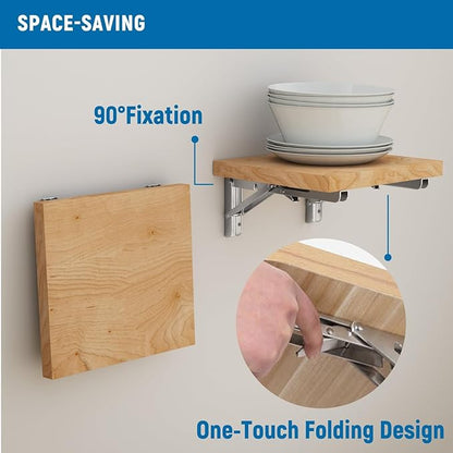 LEOPO 20 inch Folding Shelf Brackets-2 Pack Foldable Heavy Duty Triangle Collapsible Wall Mounted Brackets for Fold Down Table, Space Saving for Bench Table with Screws, Stainless Steel