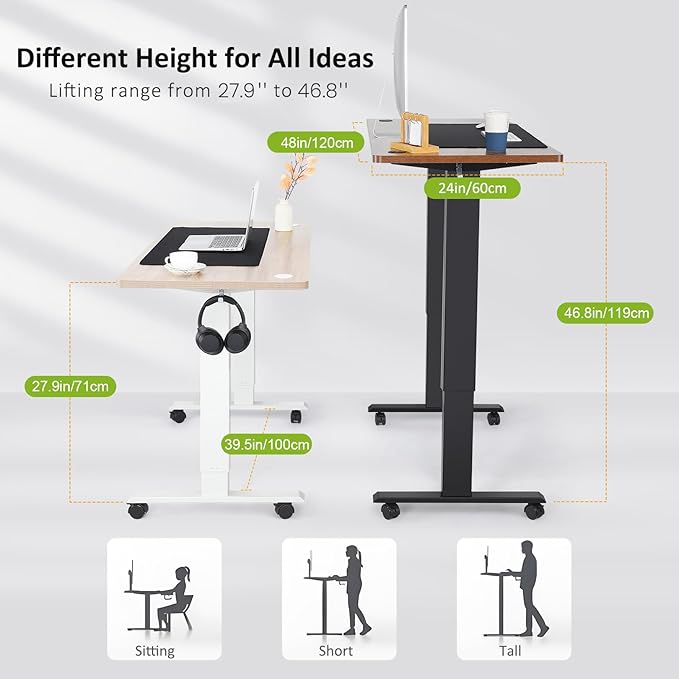 farexon 48 x 24 inch Standing Desk Electric Adjustable Height with Charging Station, Stand up Desk with Wheels, Preset Heights Home Office Gaming Computer Workstations Table（Oak