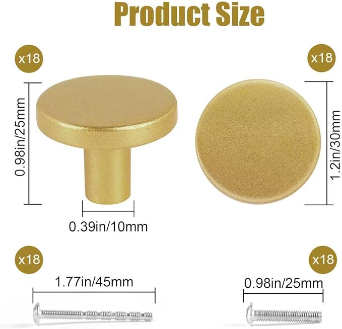 Romeda 12 Piece Drawer Knobs, Gold Cabinet Knobs with Screw, 30mm Drawer Pulls for Dresser, Kitchen, and Cabinet Drawers