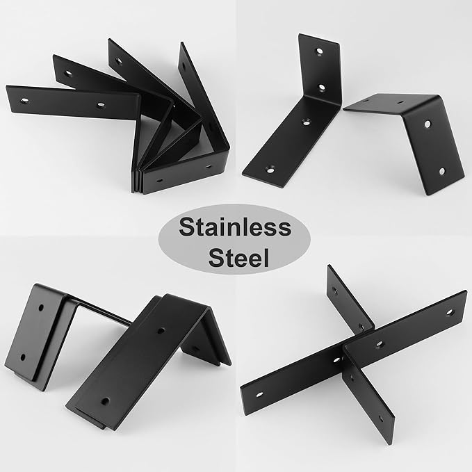 Alise Floating Shelf Brackets Heavy Duty L-Shaped Wall Brackets - Black Angle Corner Braces for Shelves, Stainless Steel Reinforced Shelf Support Bracket for Wooden Boards 5x3.4 Inch, Pack of 4