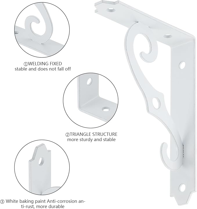 HOME MASTER HARDWARE Decorative Shelf Brackets 5x3-1/2 in Wall Mounted Floating Shelf Bracket L Heavy Duty Support Corner Brace Joint Right Angle Bracket for DIY Open Shelving with Screws White 2 Pcs