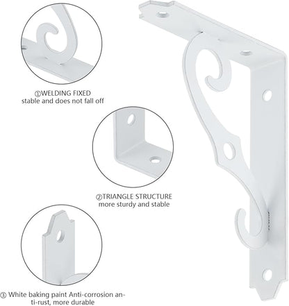 HOME MASTER HARDWARE Decorative Shelf Brackets 5x3-1/2 in Wall Mounted Floating Shelf Bracket L Heavy Duty Support Corner Brace Joint Right Angle Bracket for DIY Open Shelving with Screws White 2 Pcs