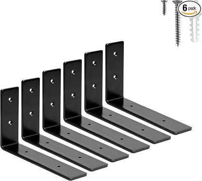 HEART ART 6 Pack Shelf Brackets 6 inch,L Brackets for Shelves,Black Heavy Duty Metal Shelf Brackets,6”x4”x1.4”
