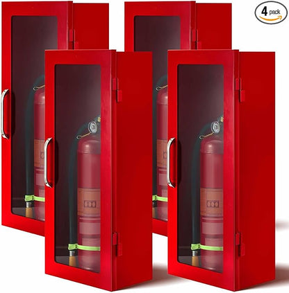 Zonon 4 Pcs Red Fire Extinguisher Cabinet Wall & Surface Mount 24-3/4 H x 10-1/4 W x 6-3/4 D Steel Fire Extinguisher Box Holder Case with Handle for Indoor Outdoor