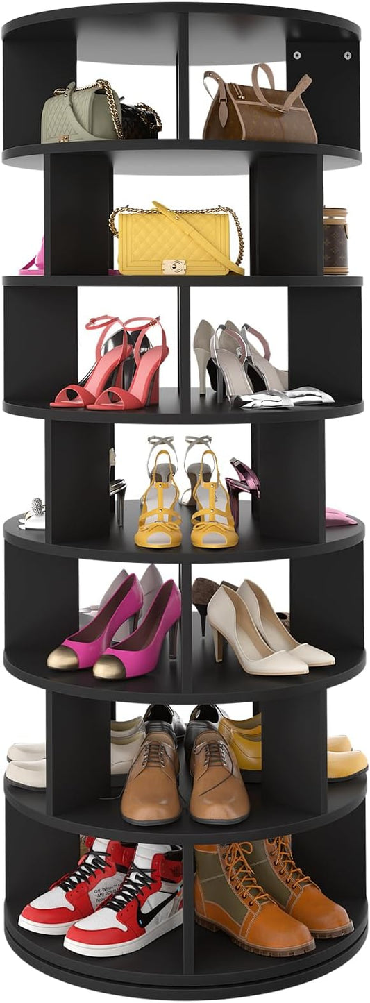 Aheaplus Rotating Shoe Rack Tower, 7-Tier Spinning Shoe Rack 360 Revolving Shoe Rack Organizer for Closet, Display Round Storage Carousel Shoes Closet Organization, Black