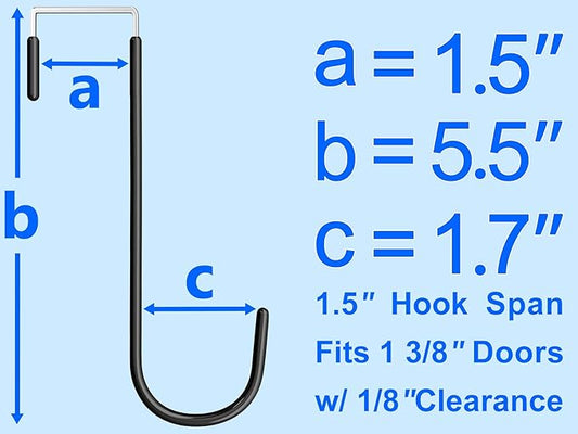 Over The Door Metal Hooks with Plastic Coating 5.5" Fit 0.5" to 1 3/8" Door 4 Pcs Heavy Duty Single Towel Robe Rack Wreath Bathroom Shower Hanger Shoe Organizer Ironing Board Short Black