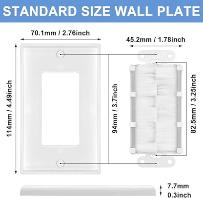 Brush Wall Plate with Low Voltage Mounting Bracket - Cable Pass Through Wall Plates for Home Theater, and TV Wall Outlets, Single Gang Cable Access Strap, Durable Wire Hider Wall Socket