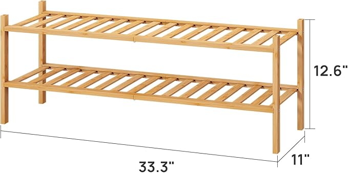 2-Tier Long Shoe Rack for Entryway, Black Bamboo Wood Shoe Rack for Closet & Hallway, Long 33IN | Beautiful | Functional | Sturdy | Durable