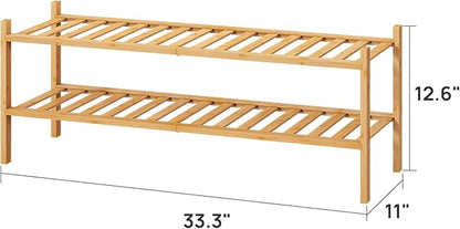 2-Tier Long Shoe Rack for Entryway, Black Bamboo Wood Shoe Rack for Closet & Hallway, Long 33IN | Beautiful | Functional | Sturdy | Durable