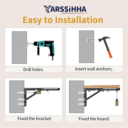 Yarssihha 12 Inch Folding Shelf Bracket, 2 Pack Heavy Duty Wall Mounted Foldable Brackets, Space-Saving Metal Collapsible Shelf Brackets, Max Load:180lbs