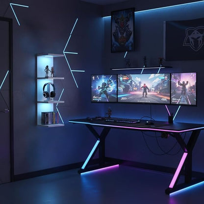 4 Tier RGB Wall Shelf-Gaming Shelf with Remote Control, Lack Shelves with Light for Bedroom | Easy to Install Cosmetic & Display Modern Shelf, White