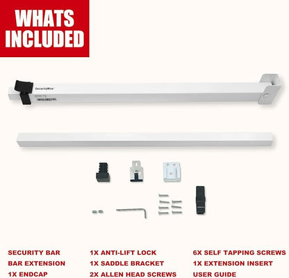 SECURITYMAN Sliding Door Security Bar-Child Proof Sliding Door Lock Bar with Anti Lift Lock - Fits Most Doors & Windows - Adjustable Patio Door Security Bar (18.75"- 51.1") - White