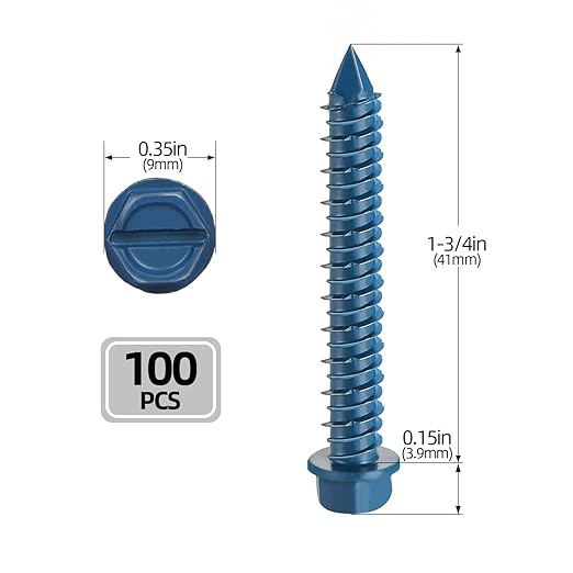 3/16" x 1-3/4" Concrete Screws, 100 PCS Blue Hex Washer Head Concrete Screws Anchor Kit with Drill Bit and Hex Bit Socket, for Masonry, Cement, Block, Brick or Stucco