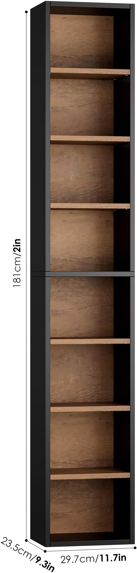FOTOSOK 8-Tier Media Tower Rack, 11.6 X 9.3 X 71 Inches CD DVD Slim Storage Cabinet with Adjustable Shelves, Tall Narrow Bookcase Display Bookshelf for Home Office, Black/Brown