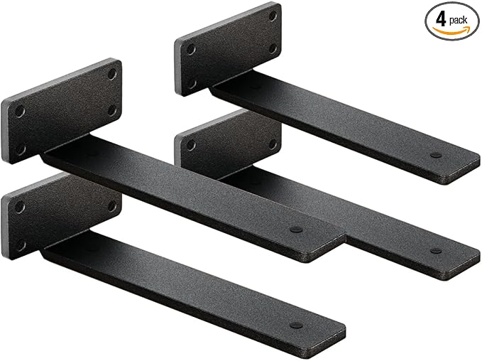 4 Pack Shelf Brackets 12 Inch Floating Shelf Bracket 1/5 inch Thick Heavy Duty Hidden Shelf Brackets Iron Metal Brackets for Shelf Support with Screw Included