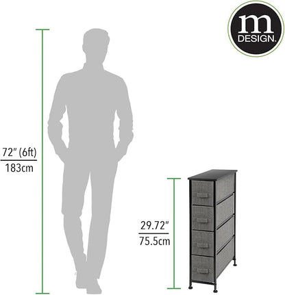 mDesign Narrow Dresser Storage Tower Stand with 4 Removable Fabric Drawers - Steel Frame, Wood Top Organizer for Bedroom, Entryway, Closet - Lido Collection - Charcoal Gray