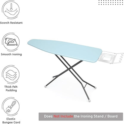 Encasa XO Ironing Board Cover and Pad 49"x18" - 4mm Felt Wide Iron Board Cover with Padding - Heat Resistant, Stain-Safe Dye, Non Slip Elastic Bungee Cord Tightening Iron Table Cover Ice Blue