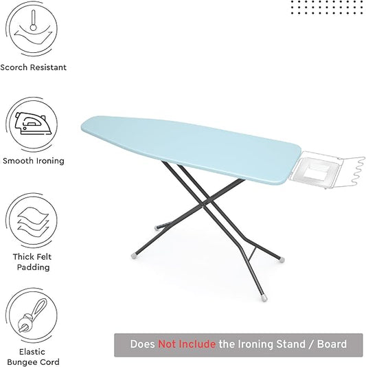 Encasa XO Ironing Board Cover and Pad 49"x18" - 4mm Felt Wide Iron Board Cover with Padding - Heat Resistant, Stain-Safe Dye, Non Slip Elastic Bungee Cord Tightening Iron Table Cover Ice Blue