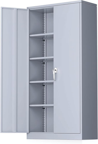 Greenvelly Metal Storage Cabinet with Locking Doors, 72" Dark Grey Lockable Storage with Adjustable Shelves, Steel Tool Cabinet for Home Office, Garage (36" x 18")