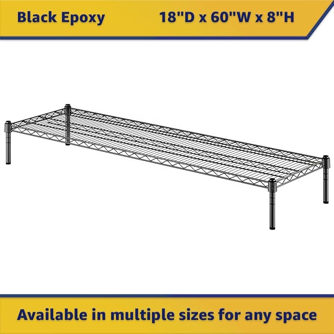 18" x 60" x 8" Black Epoxy Wire Storage Shelf, Dunnage Rack, Commercial 1 Tier Small Shelf