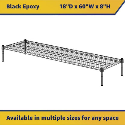 18" x 60" x 8" Black Epoxy Wire Storage Shelf, Dunnage Rack, Commercial 1 Tier Small Shelf