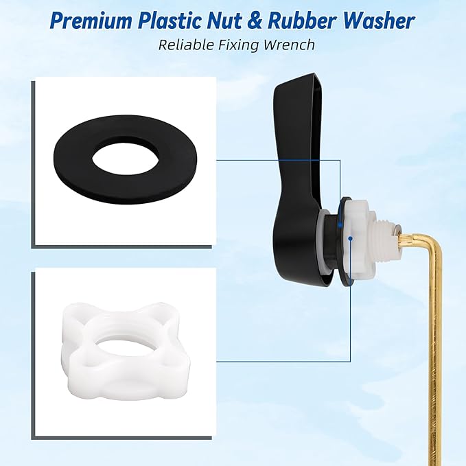 Hibbent Universal Front Mount Metal Toilet Handle Replacement Kit, Brass Toilet Tank Flush Lever with Stainless Steel Adjustable Flapper Chains for Most Toilets, Matte Black