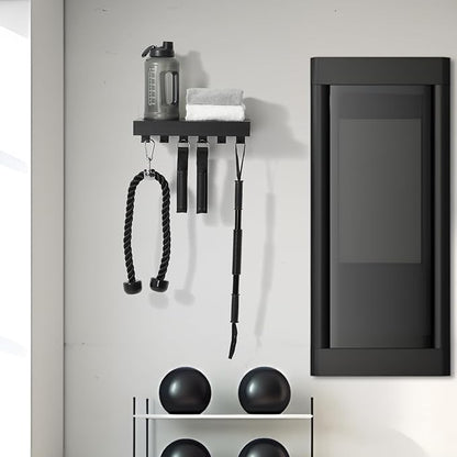 Tonal Accessory Shelf, Wall Mount Floating Shelf Organizer Fits Various Home Gym Accessories, Heavy Duty Space Saving Tonal Storage Rack with 6 T-Locks Clips Hooks Adapters Hanger, Black