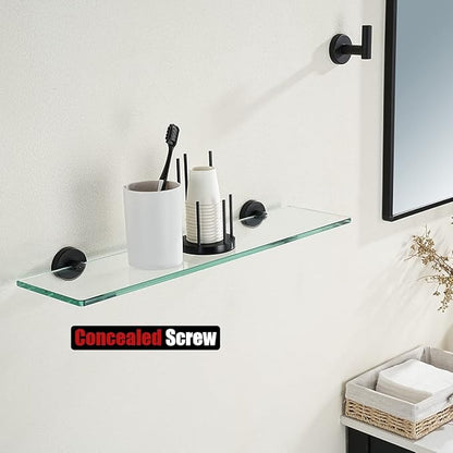JQK Bathroom Glass Shelf Black, Tempered Glass Shower Storage 20 by 5 inches, 304 Stainless Steel Matte Black Wall Mount, 2 Pack, TGS101L20-PB-P2