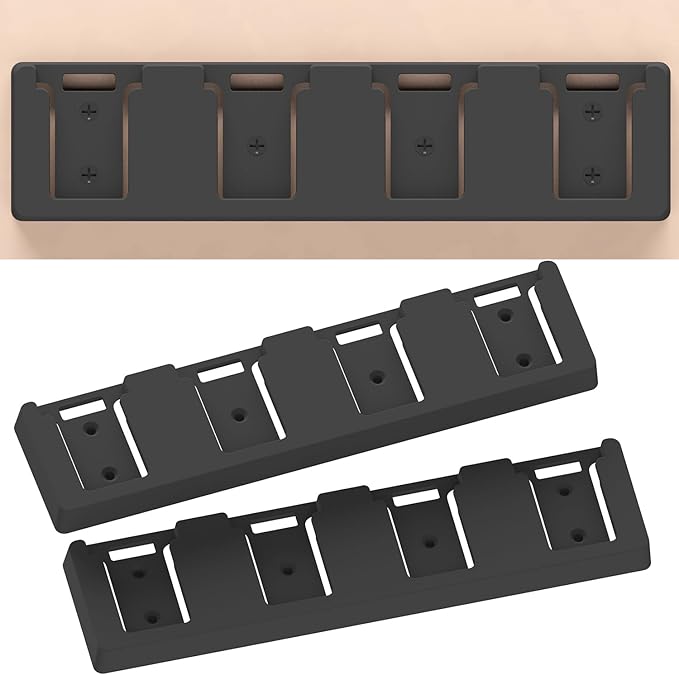 Battery Rack Compatible with DeWalt 20V Battery Holder, Mount 4 Slot Bulk Battery Garage Tool, Tools for Dewallt 20v, Wall Display Hook Holder (Black-2pc)