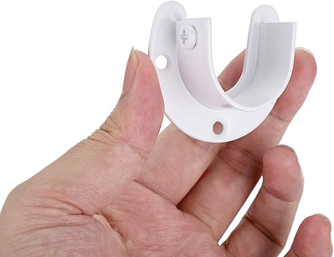 OwnMy 6 Packs Closet Rod End Supports Brackets 1-1/4" Curtain Flange Rod Holder, U Shaped Stainless Steel Closet Pole Sockets Opening Flange Rod Bracket for Closet Shelf Wardrobe Shower Curtain, White
