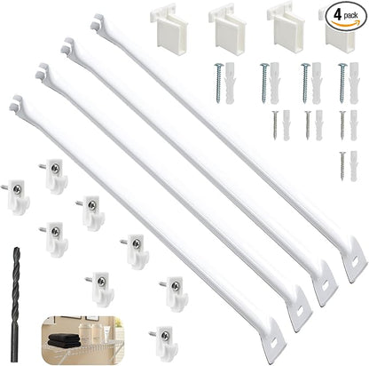 12 Inch Wire Shelf Brackets Set – Includes 4 Brackets, 8 Shelf Clips & 4 End Brackets – Wall & Closet Wire Shelving Support Kit (4 Pack, Metal)