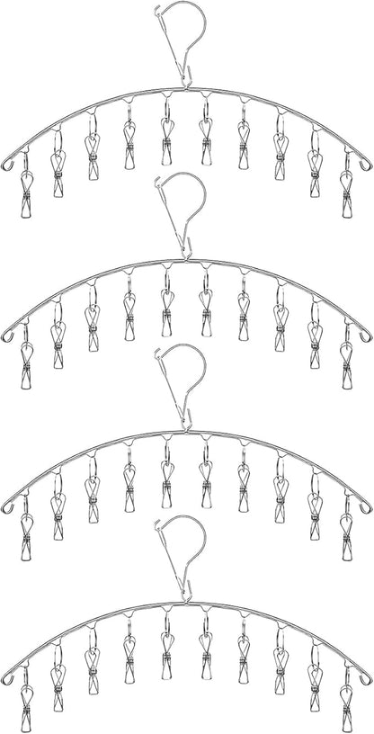 Toplife Clothes Hanger with 10 Clips, Stainless Steel, Windproof, for Drying Socks, Bras, Underwears, Baby Clothes, Hats, Scarfs, Towels, Pants and Gloves, Set of 4 (Outdoors)