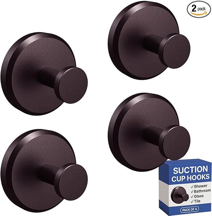 HOME SO Suction Cup Hooks for Shower & Bathroom Towel Holder 4-Pack – Suction Cups Hooks for Hanging Towels, Robes, & Coats - Tiles, Glass Door or Mirror – Shower Hooks & Towel Hooks Organizer -Bronze