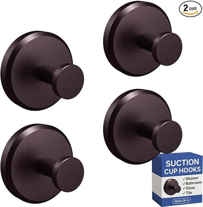 HOME SO Suction Cup Hooks for Shower & Bathroom Towel Holder 4-Pack – Suction Cups Hooks for Hanging Towels, Robes, & Coats - Tiles, Glass Door or Mirror – Shower Hooks & Towel Hooks Organizer -Bronze