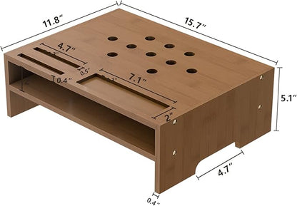 Monitor Stand Riser with Storage Organizer Desktop with Cooling Holes Bamboo Laptop Riser Shelf for Office and Home Use 16.7x11.8x5 inch (Walnut)