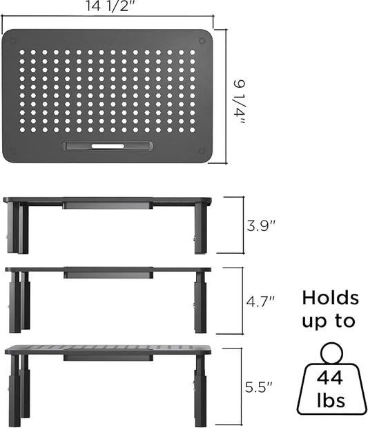 EVOOMI Back Saver Monitor Stand for Desk - 2 Pack Monitor Riser - Anti-Skid HD Hexagonal Steel Computer Stand - Free Cable Ties - Mesh Metal Computer Item Stand - Printer & iMac